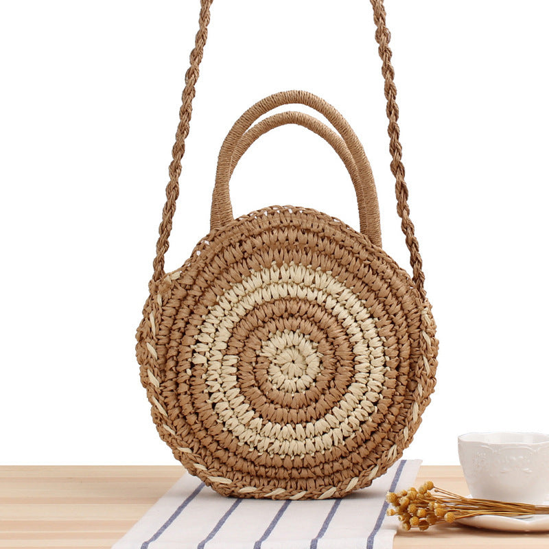 Bolso bandolera de playa redondo de paja tejida