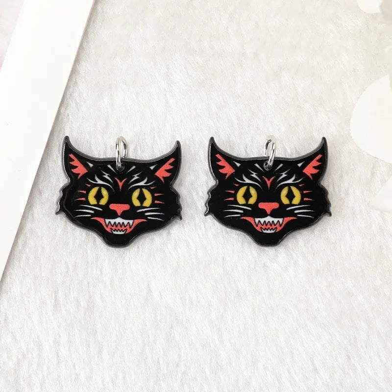 Halloween Acrylic Banjo Cat Pendant