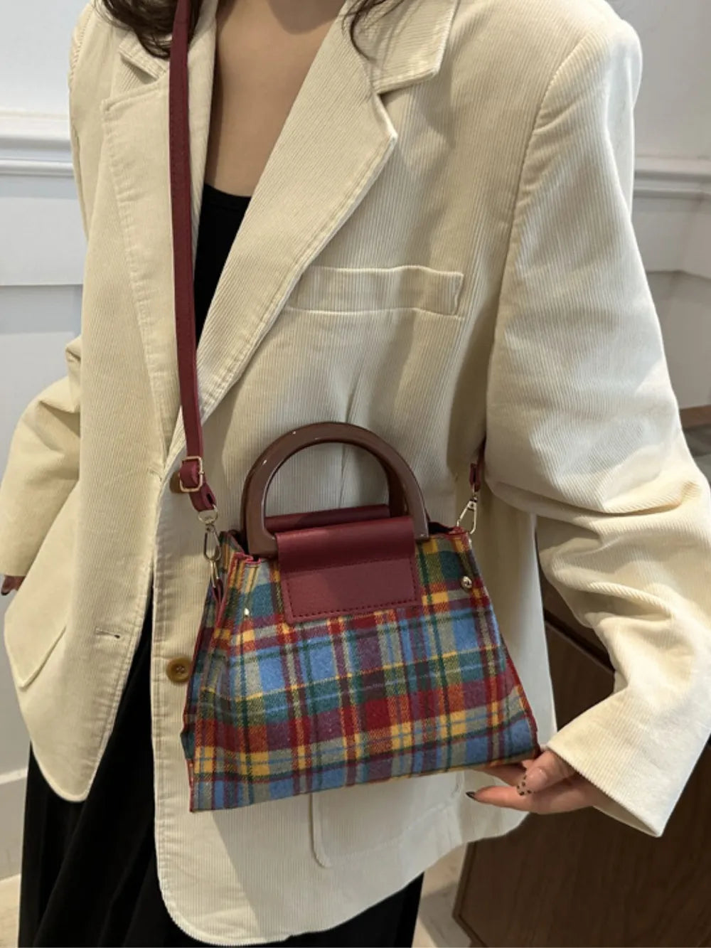 Lively Plaid Charm Shoulder Bag