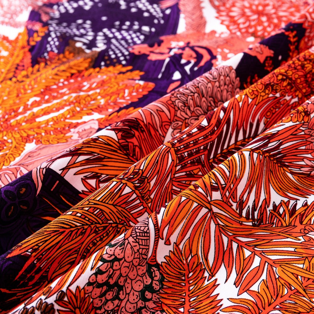 Twill silk square scarf jungle castle print scarf - BAGMODA