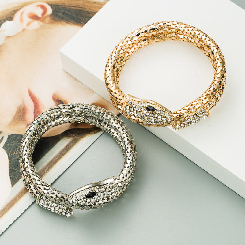 New Personality Exaggerated Punk Style Snake Shape Winding Men's And Women's Bracelets Alloy Inlaid Rhinestones Retro Bracelet Jewelry