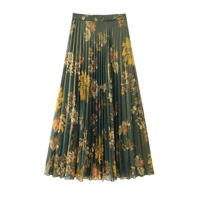Conjunto de 2 piezas de falda midi con estampado de moda para mujer, cuello vuelto, manga larga, top corto ajustado, trajes para mujer