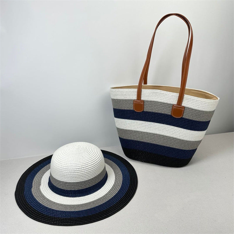 Sombrero para el sol de playa, bolso de hombro de gran capacidad, sombrero, traje