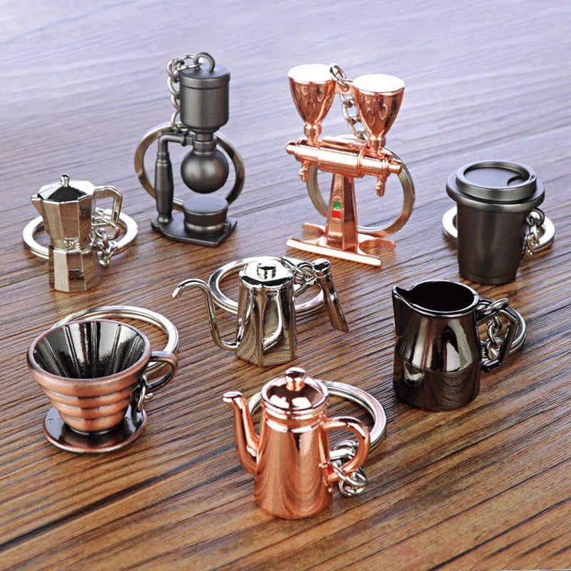 3D Coffee Keychain Metal Car Key Pendant