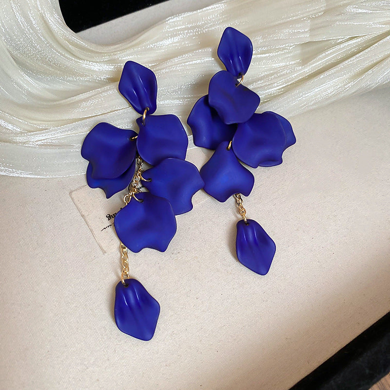 Silver Needle Fabric Flower Pendant Earrings For Women