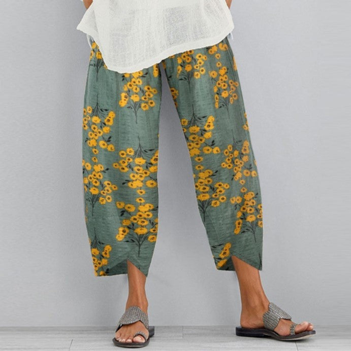 New Summer Casual Pants Fashion Retro Printing Nine-point Pants Trousers Women