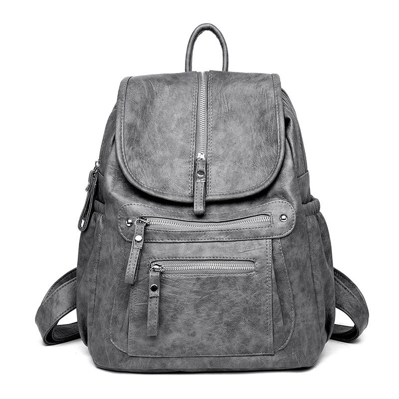 Casual soft leather ladies travel backpack