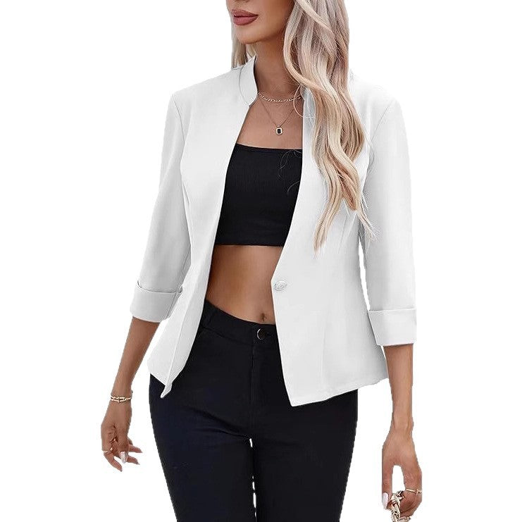 Light And Thin Fully Lined Slim Fit Stand Collar Casual Small Suit Jacket