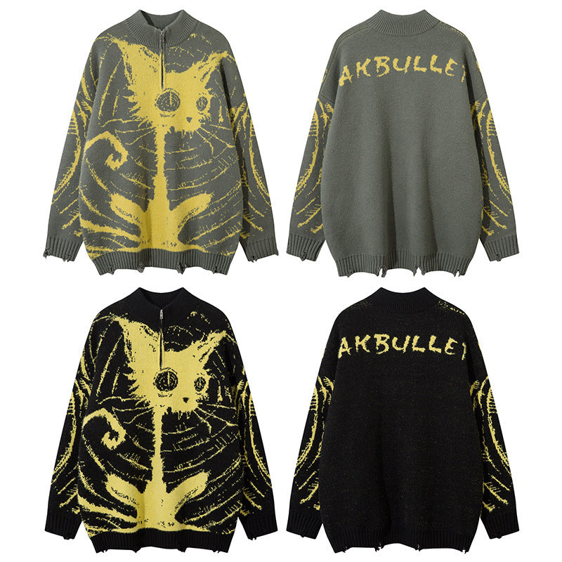 Idle Style Cat Jacquard Sweater Oversize Cardigan Sweater