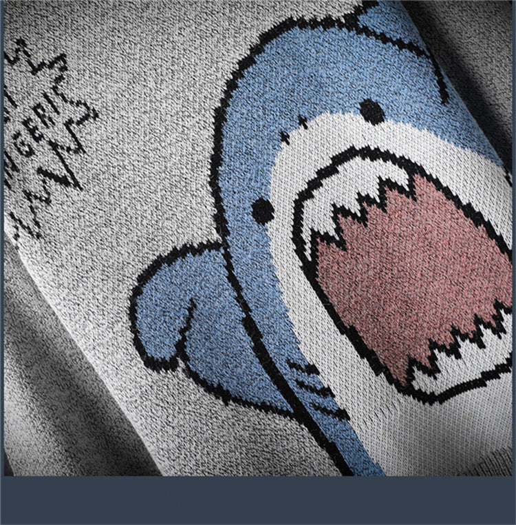 Spot Male Youth Loose Casual Cartoon Shark Knitted Bottoming Shirt Sweater