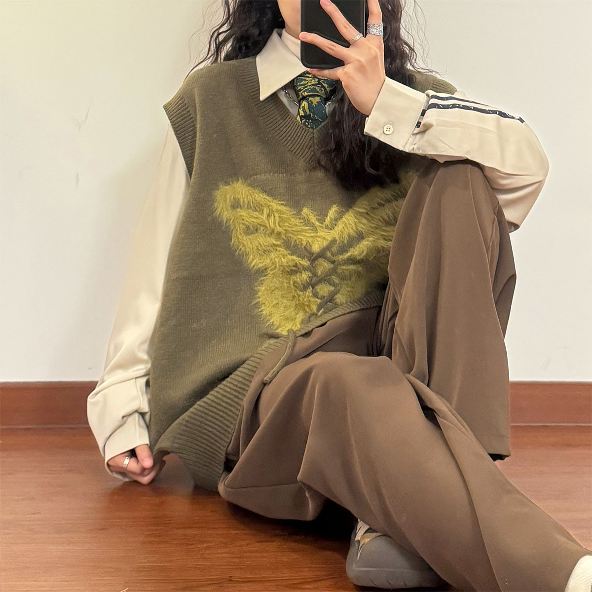 Butterfly Rope Knitwear V-neck Sweater Vest