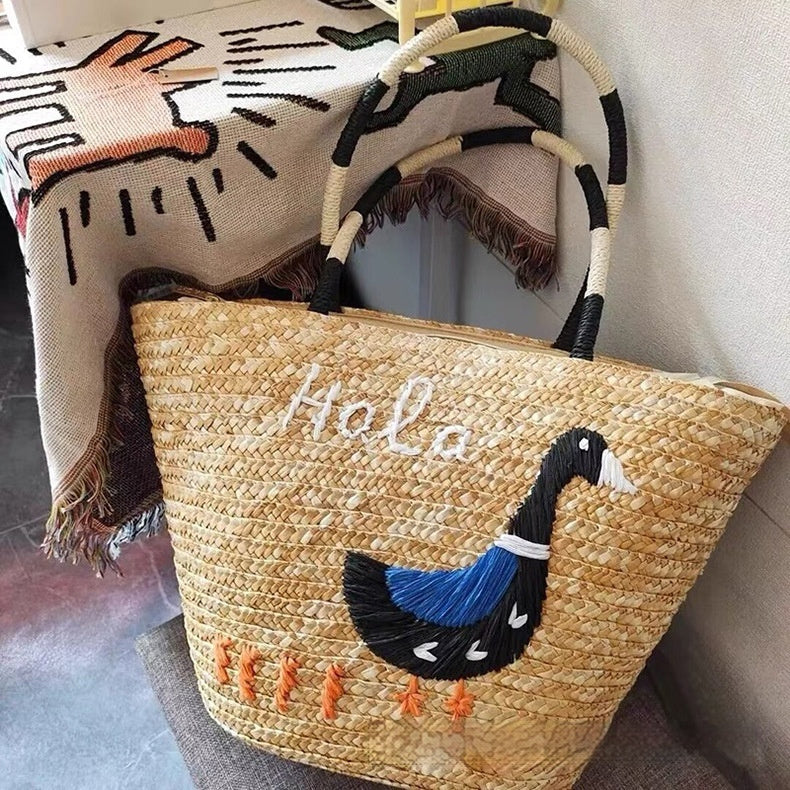 Bolso de hombro para mujer con cesta de verduras tejida a mano