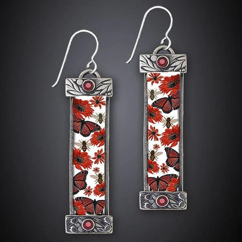 Newandy Colorful Flower Pattern Drop Earrings Ladies Creative
