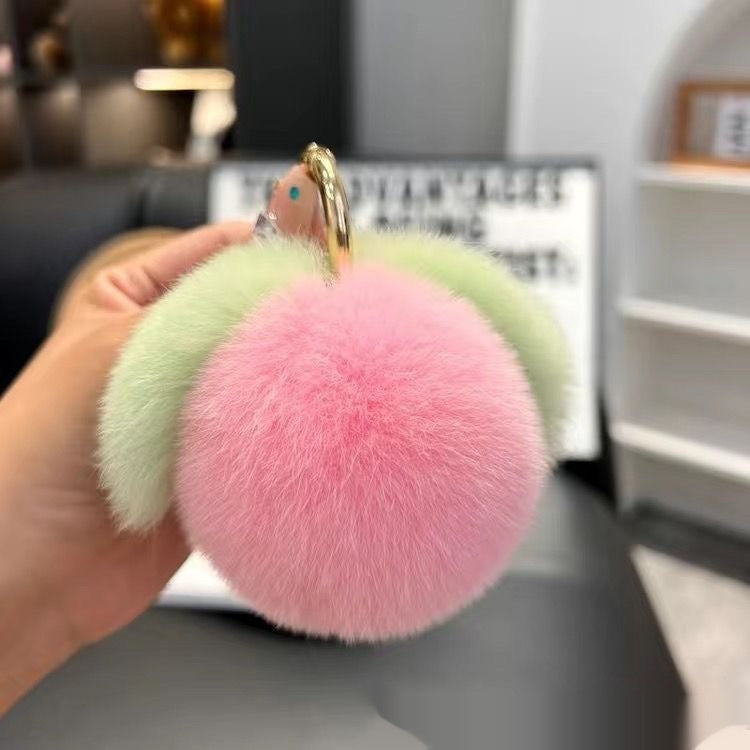 Peach Car Key Ring Pendant Plush Hang Decorations