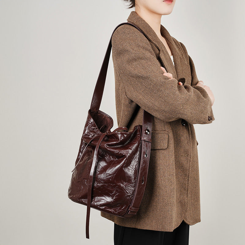 Leather Bucket Tote Bag