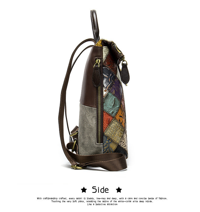 Cowhide Ethnic Stitching Backpack