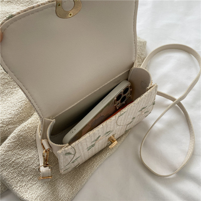 Floral Lace Woven Saddle Bag