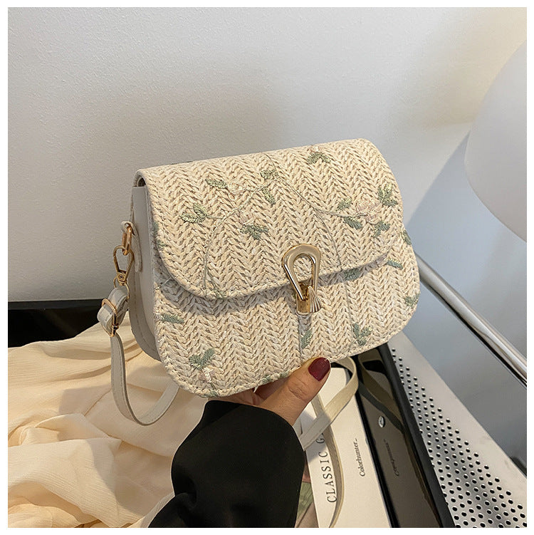 Floral Lace Woven Saddle Bag
