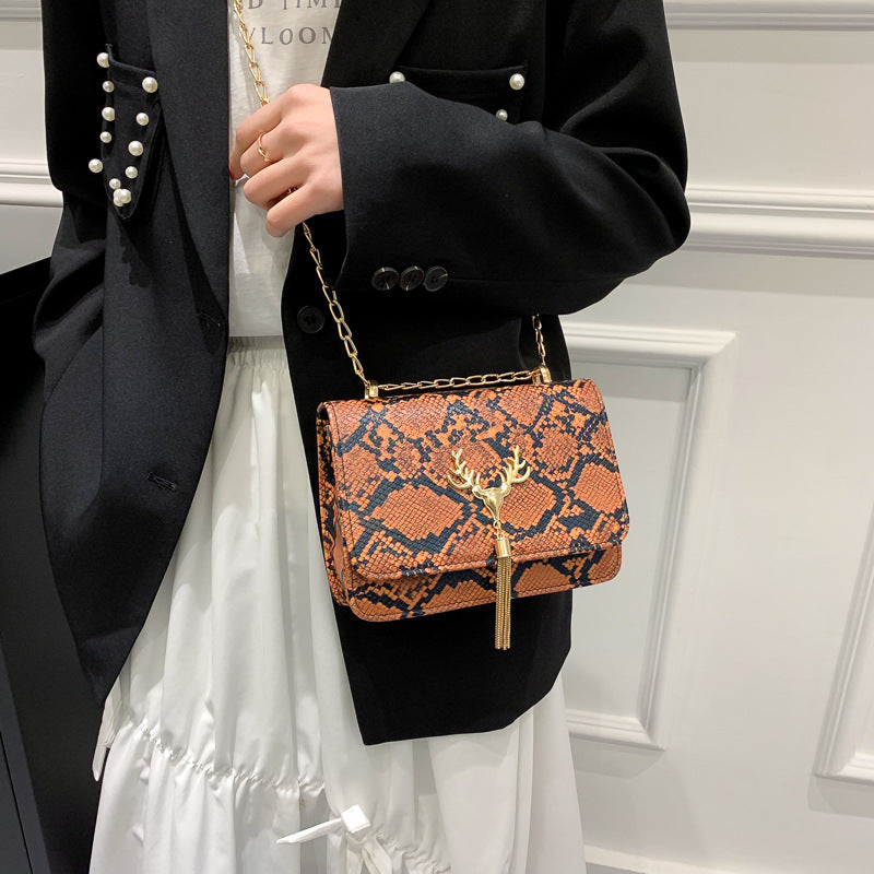 Snake Pattern Tassel Bag