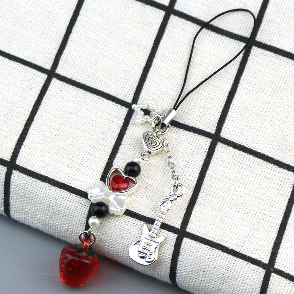 Small Cherry Strawberry Beaded Mobile Phone Pendant