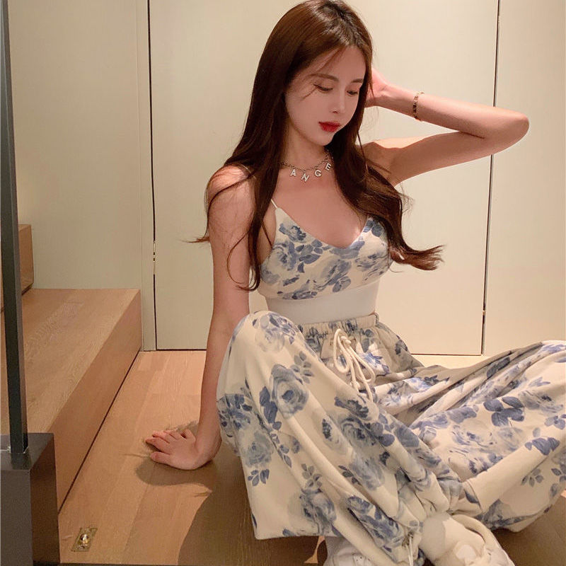 Suit Women Hong Kong Style Wide-leg Pants Design Suspender Top