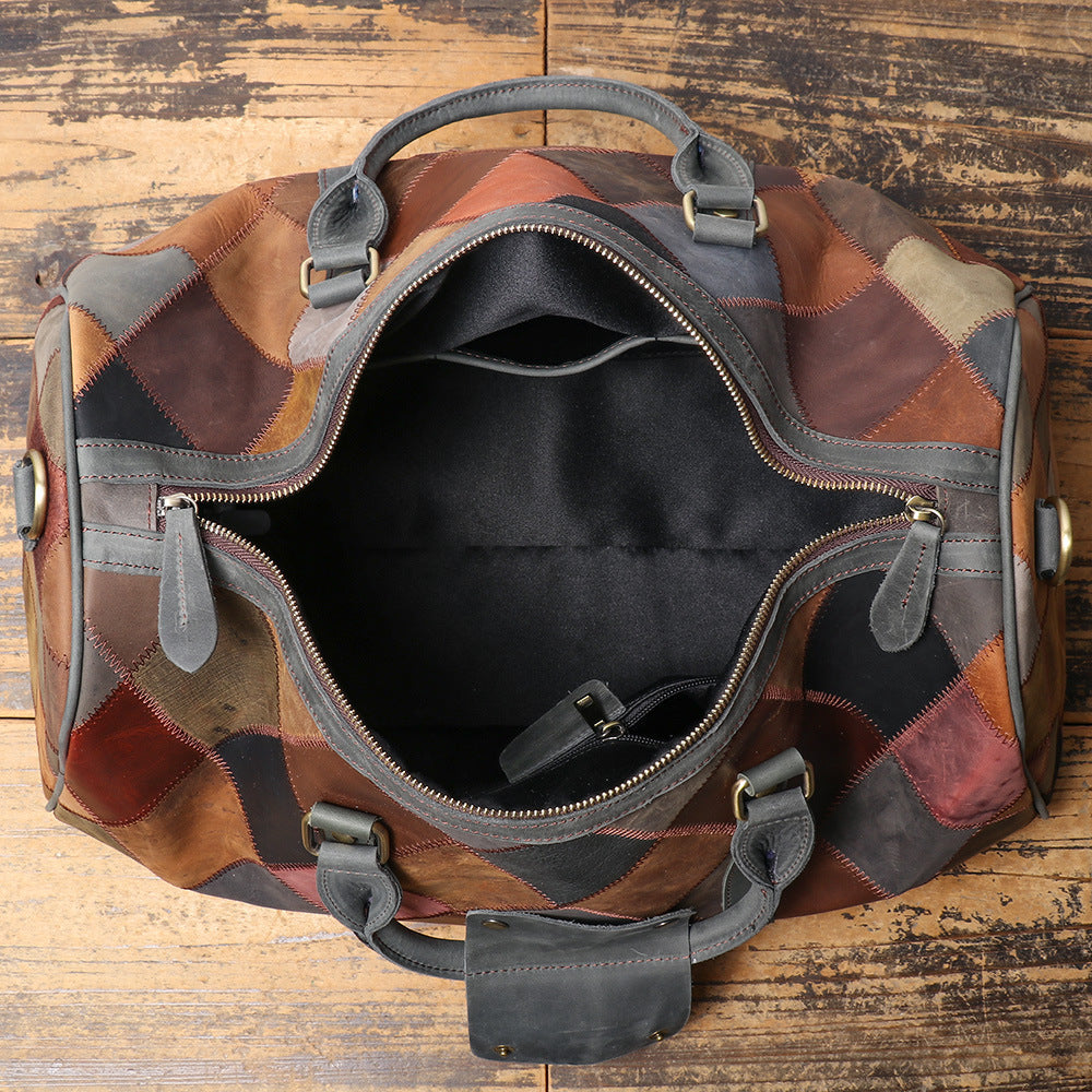 Vintage Men's Leather Rhombus Travel Bag