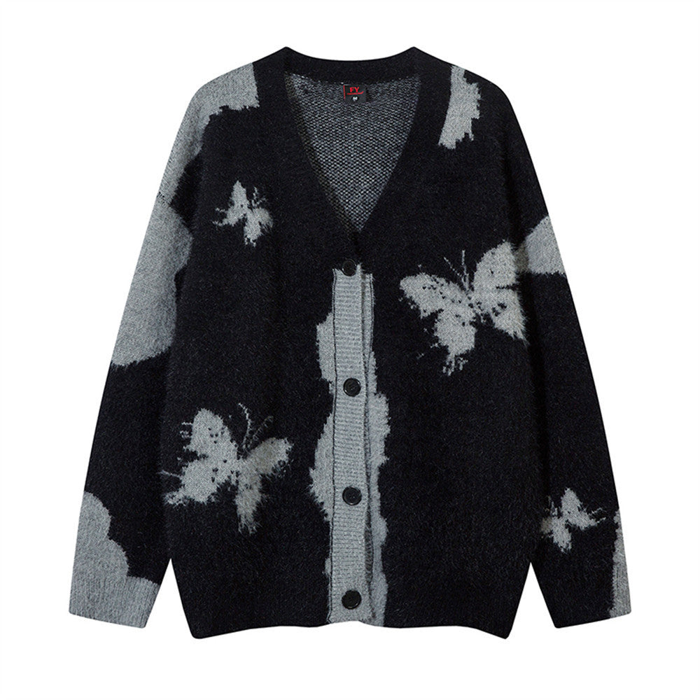 Niche Dark Butterfly V-neck Sweater Coat