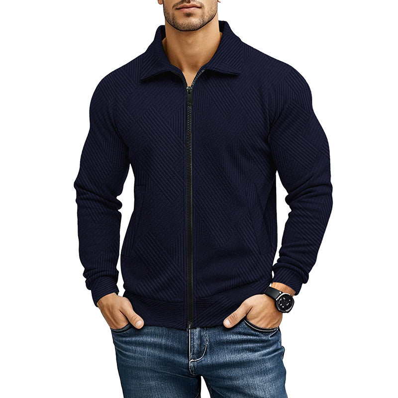 Men's Casual Jacket Solid Color Waffle Turn-down Collar Coat