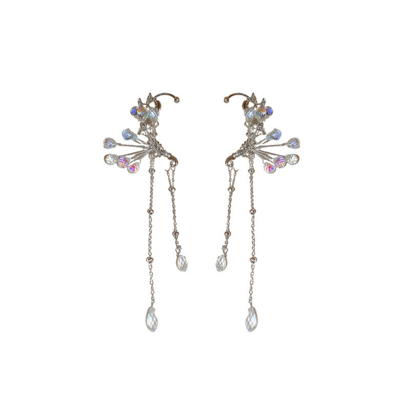 No Pierced Diamond Butterfly Crystal Tassel Ear Hanging