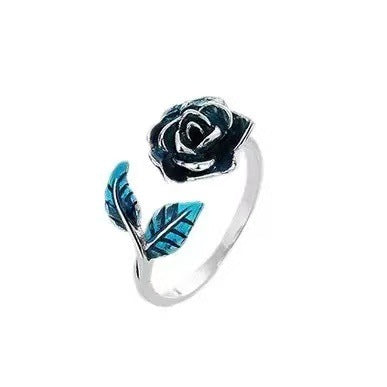 Retro Blue Enamel Rose Personality All-Match Ring