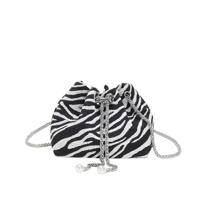 Leopard Print Woven Crossbody Chain Bag