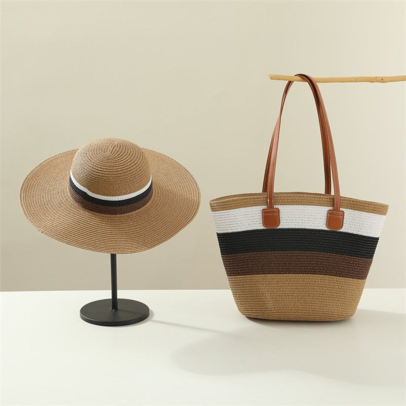 Sombrero para el sol de playa, bolso de hombro de gran capacidad, sombrero, traje