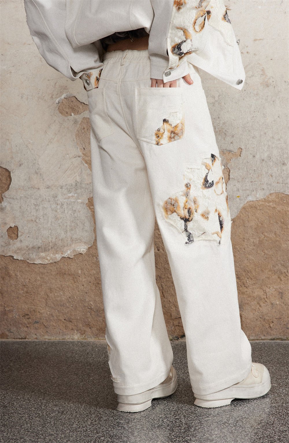 Stitching Denim Straight - leg Pants Men - BAGMODA
