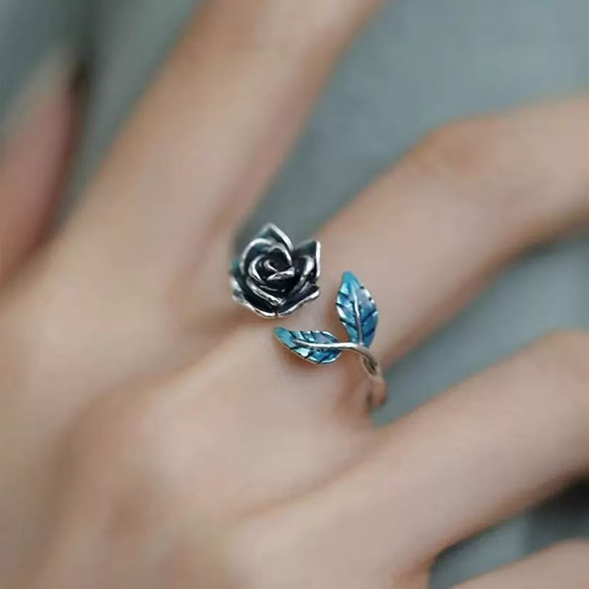 Retro Blue Enamel Rose Personality All-Match Ring