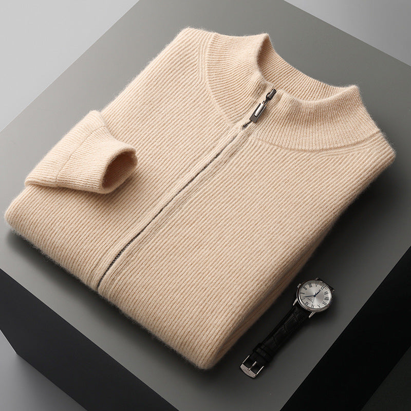Men's Cardigan Half Turtleneck Zipper Wool Coat Sweater