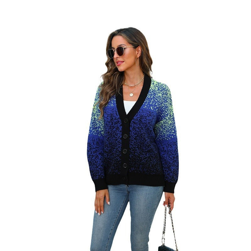 Knitwear Sweater Women's V-neck Blue Starry Sky