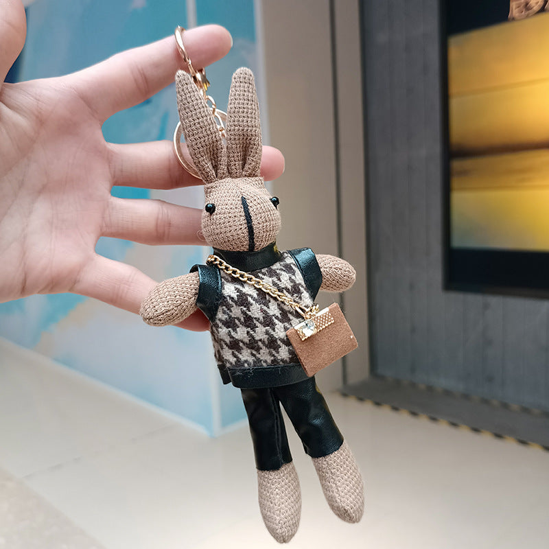 Houndstooth Rabbit Bag Cute Plush Pendant Creative Keychain