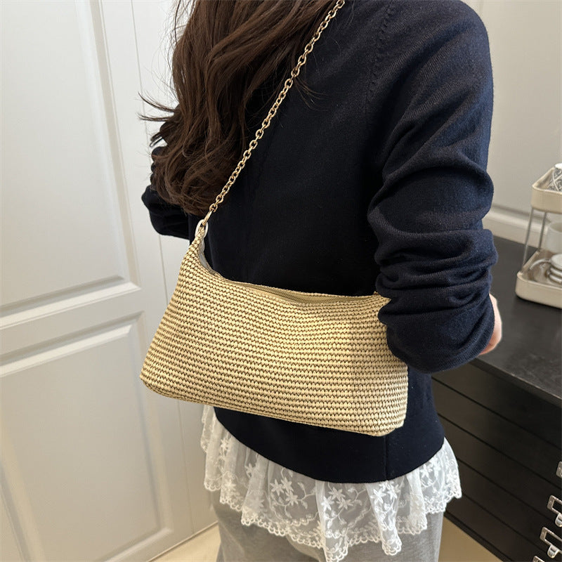 Vacation Style Straw Woven Beach Tote Bag
