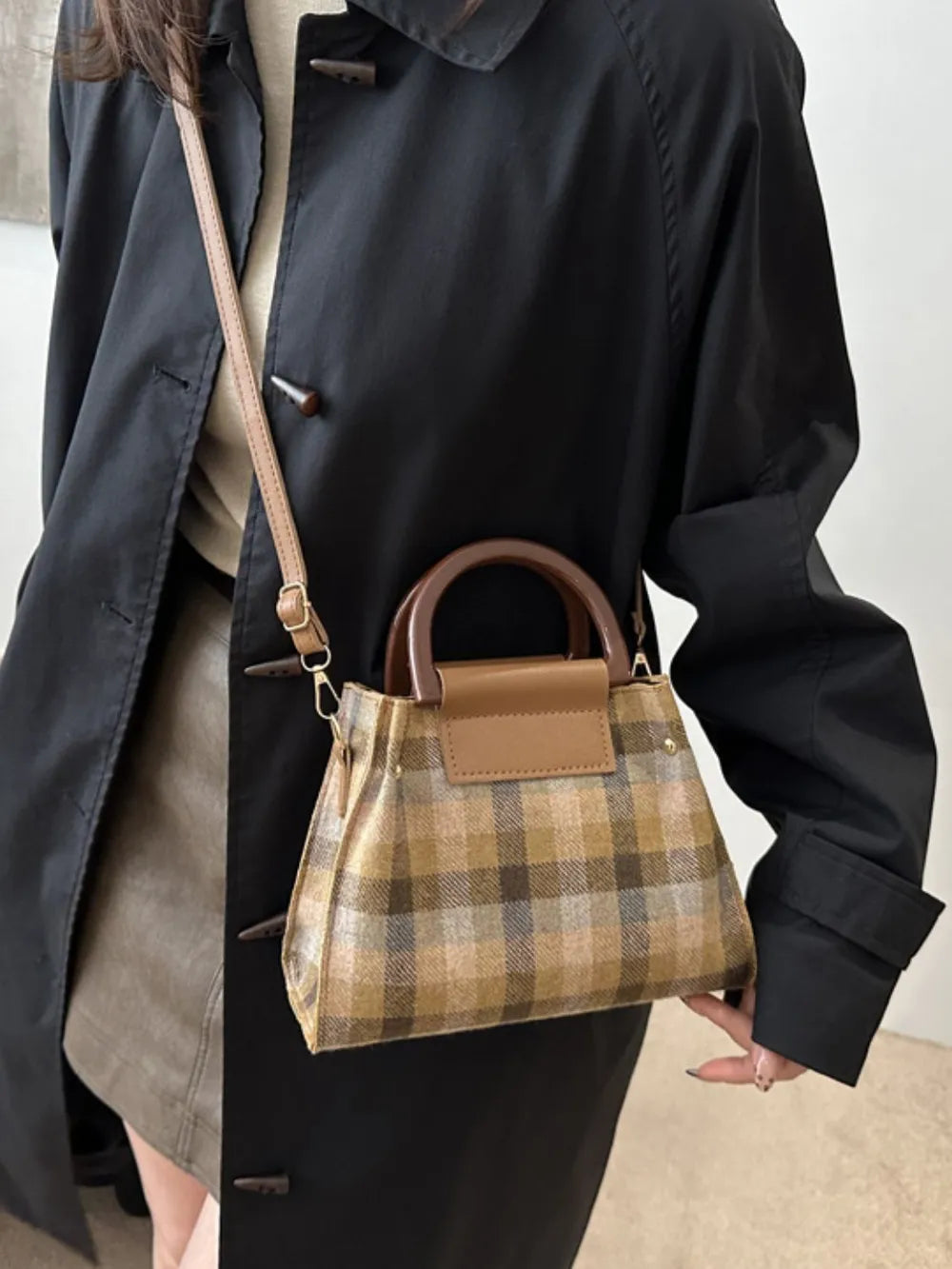 Lively Plaid Charm Shoulder Bag