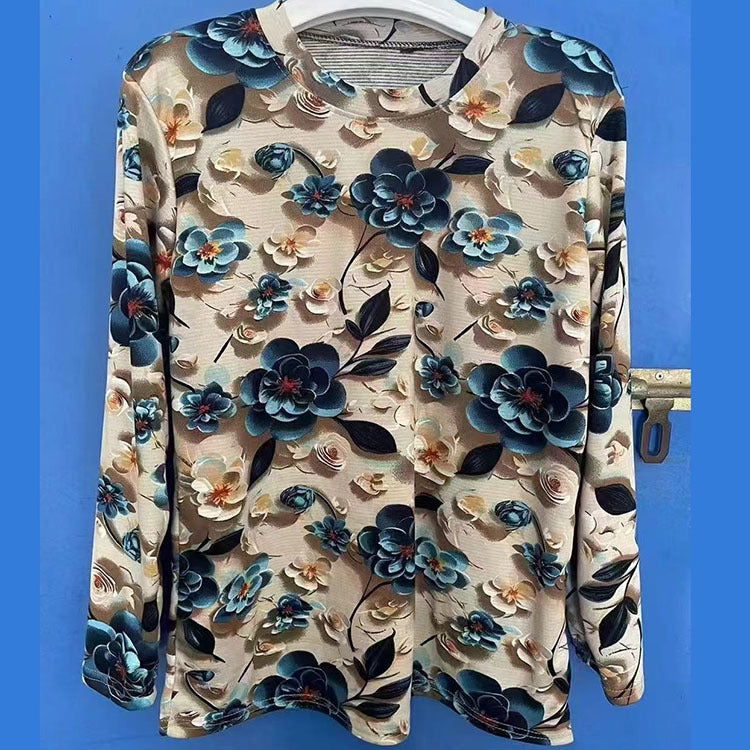 Skin-friendly Cotton Printed Long Sleeve Western Style Youthful-looking Loose Top