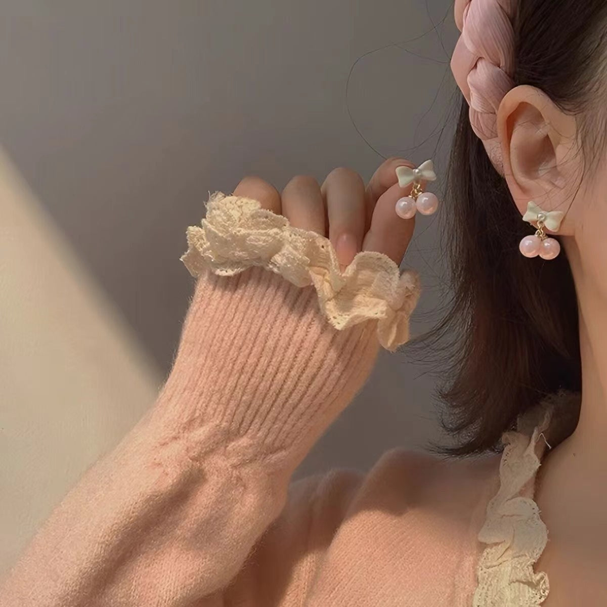 Fashion Women's Heart Pearl Bow Earrings