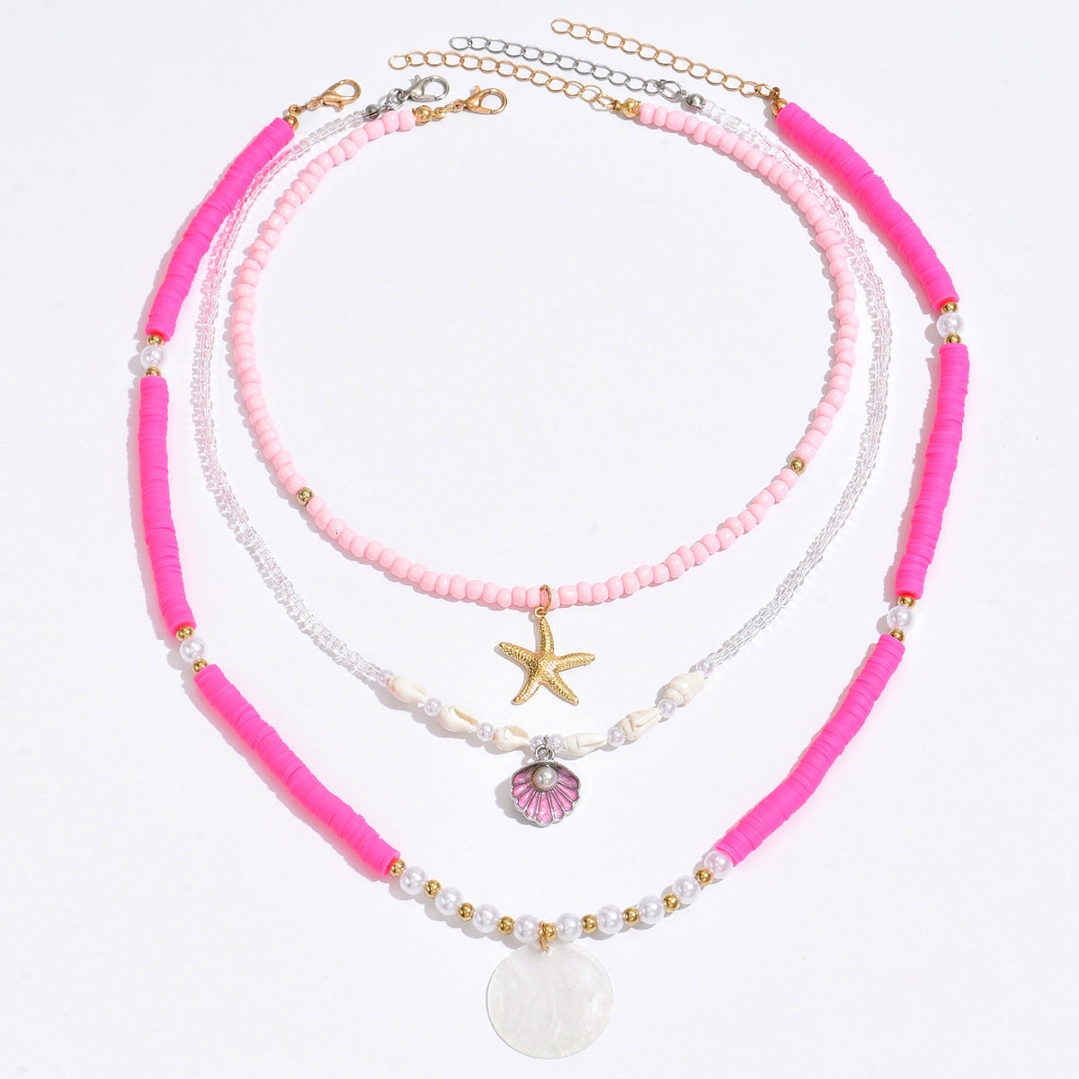 Collar de cuentas de arcilla polimérica para mujer, concha multicapa, cadena doble para clavícula