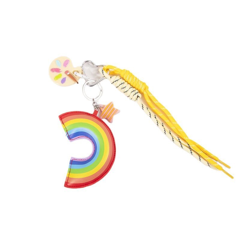 Ins Leather Cotton-filled Rainbow Palette Ornaments Braided Rope Handbag Pendant