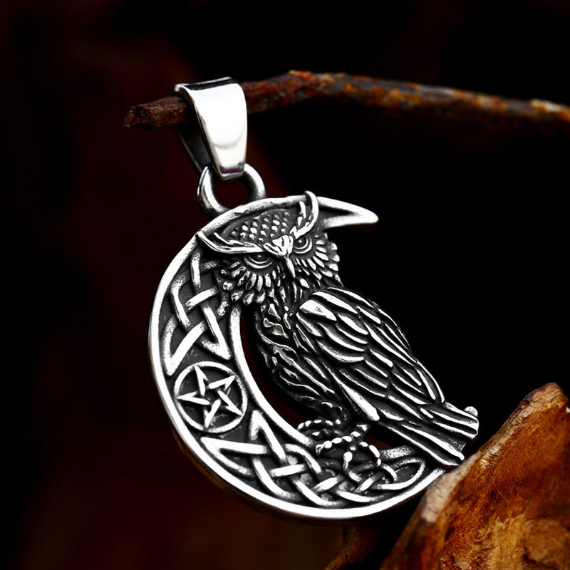Creative All-match Stainless Steel Moon Owl Pendant