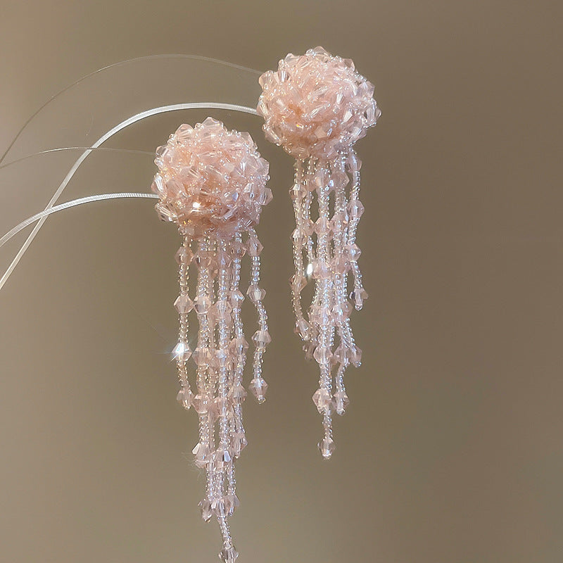 Silver Needle Fabric Flower Pendant Earrings For Women