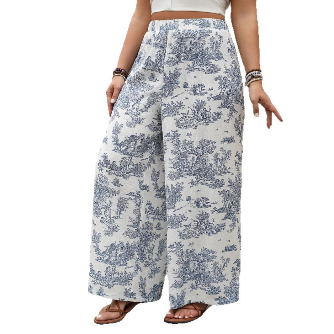 New Women's Plus Size Loose Trousers with Print, Casual Long Pants - BAGMODA