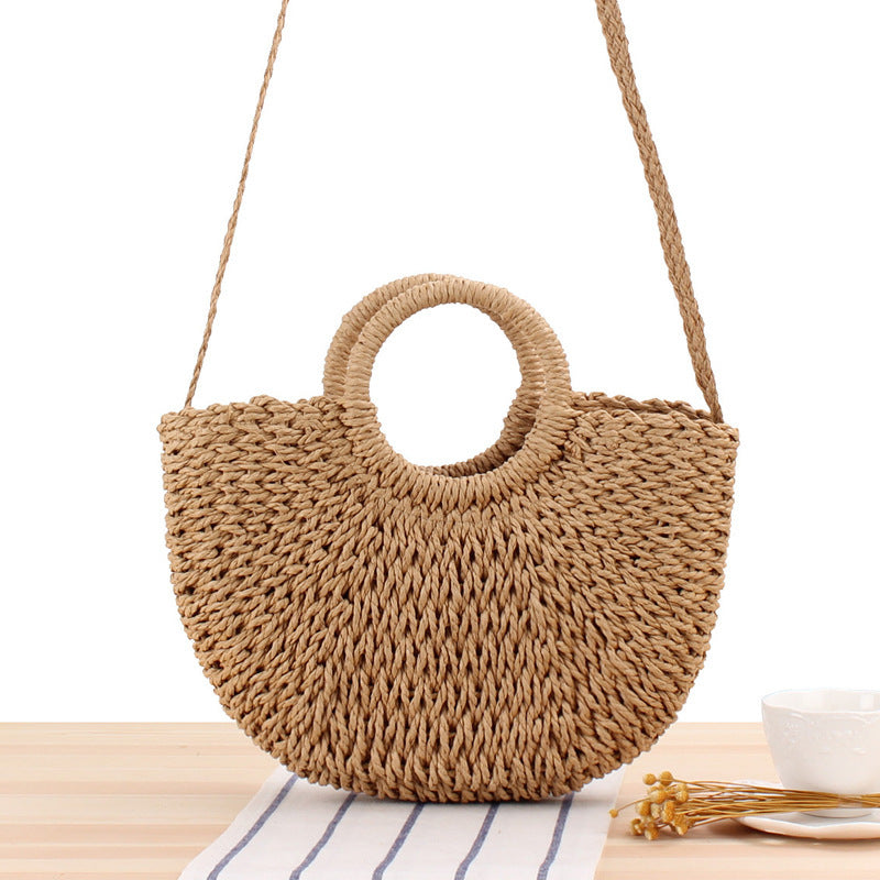 Bolso bandolera de playa redondo de paja tejida