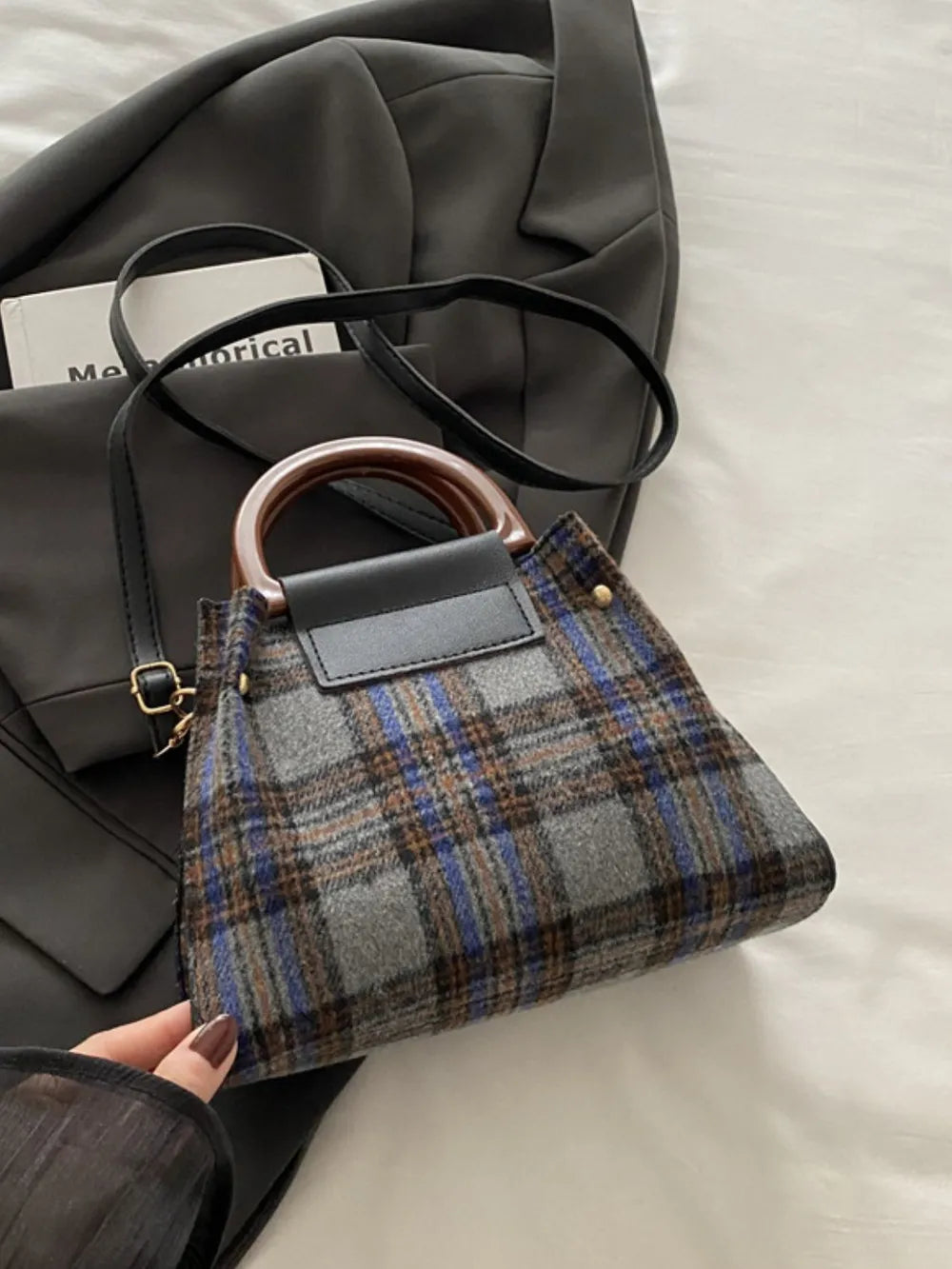 Lively Plaid Charm Shoulder Bag