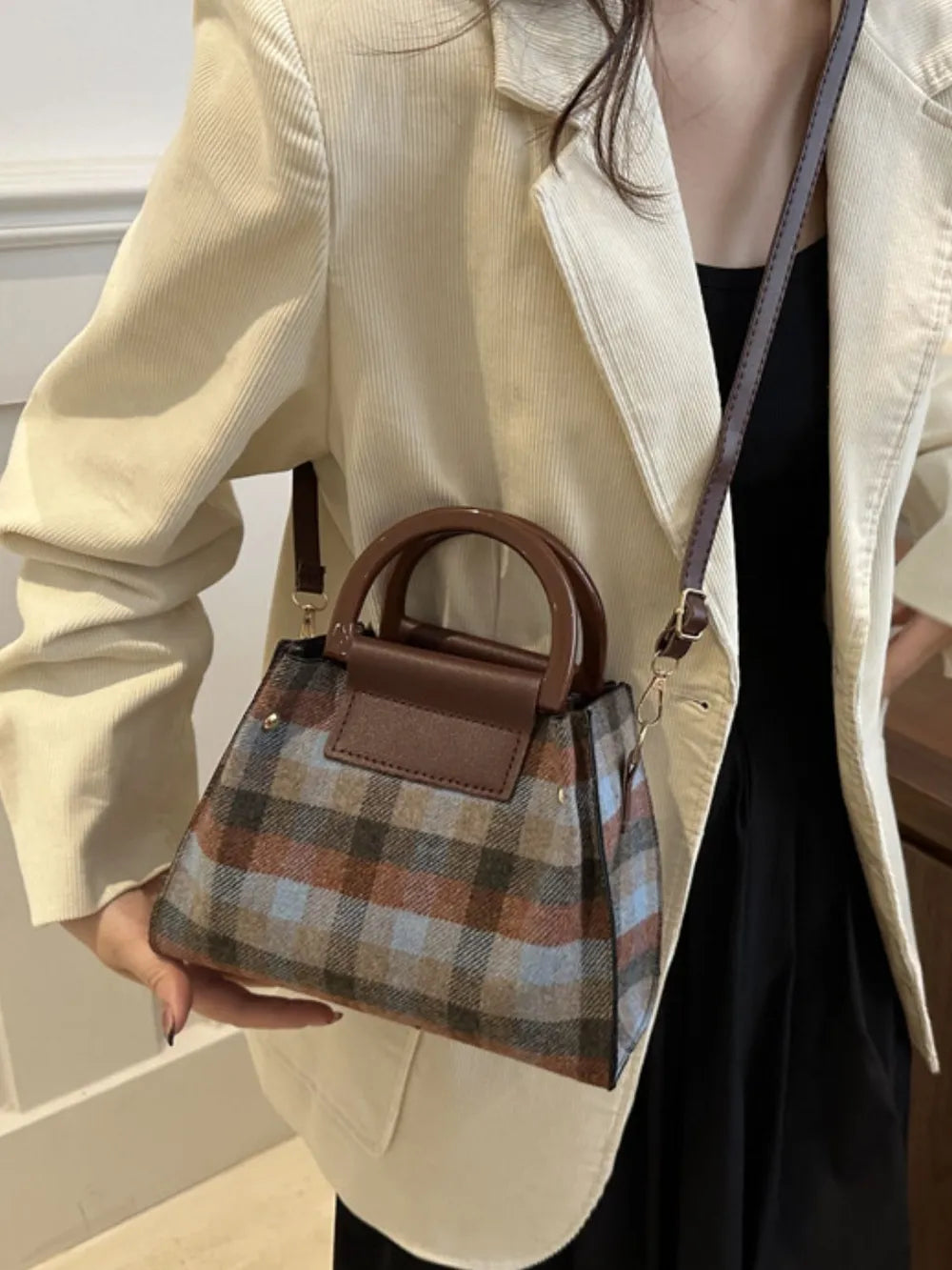 Lively Plaid Charm Shoulder Bag