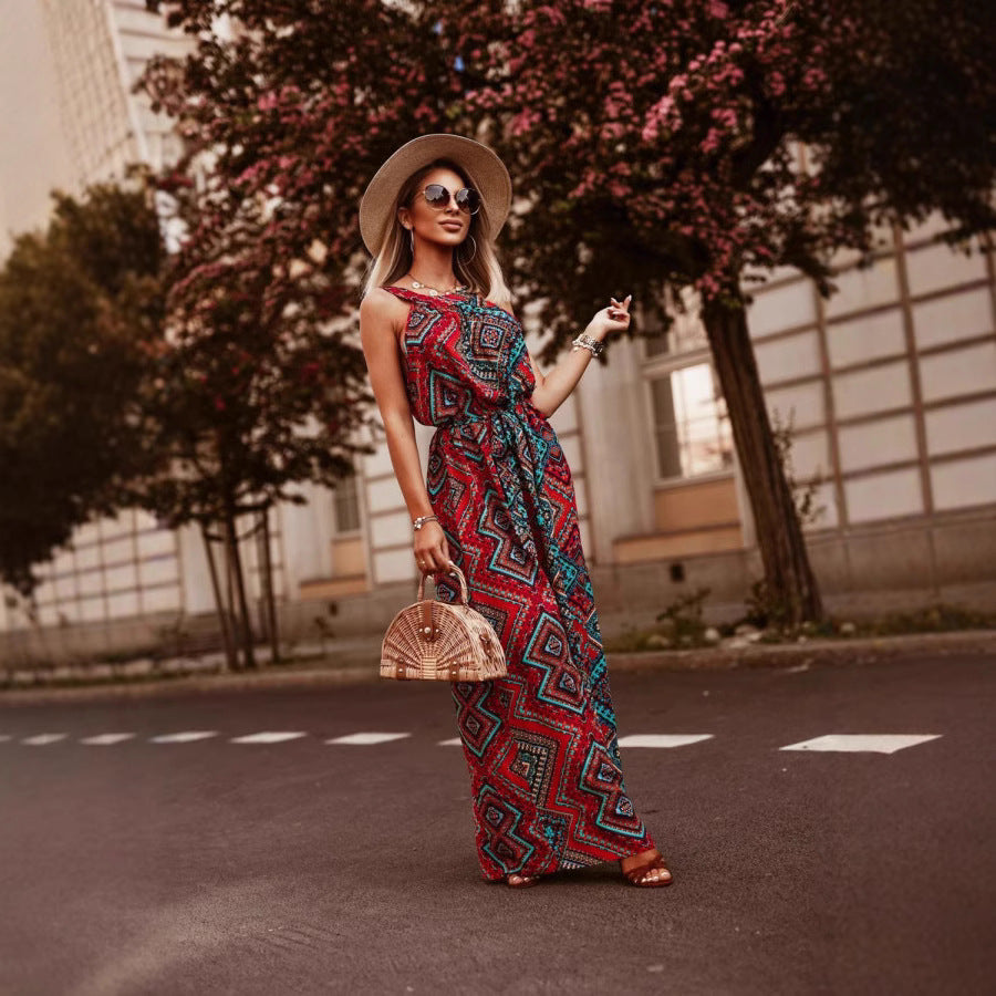 Bohemian Print Halter Long Dress